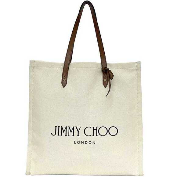 JIMMY CHOO Handbags - Jimmy Choo Tote Bag Natural White Brown ec-19954 Canvas Leather JIMMY CHOO A4...